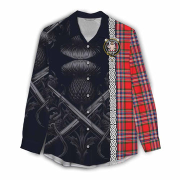 MacFarlane (McFarlane) Tartan Women's Casual Shirt with Family Crest Cross Sword Thistle Celtic Vibes Female - Tartan Vibes Clothing