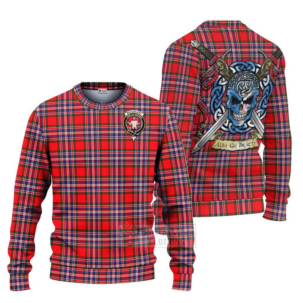 Tartan Vibes Clothing MacFarlane (McFarlane) Tartan Knitted Sweater with Family Crest Celtic Skull Style