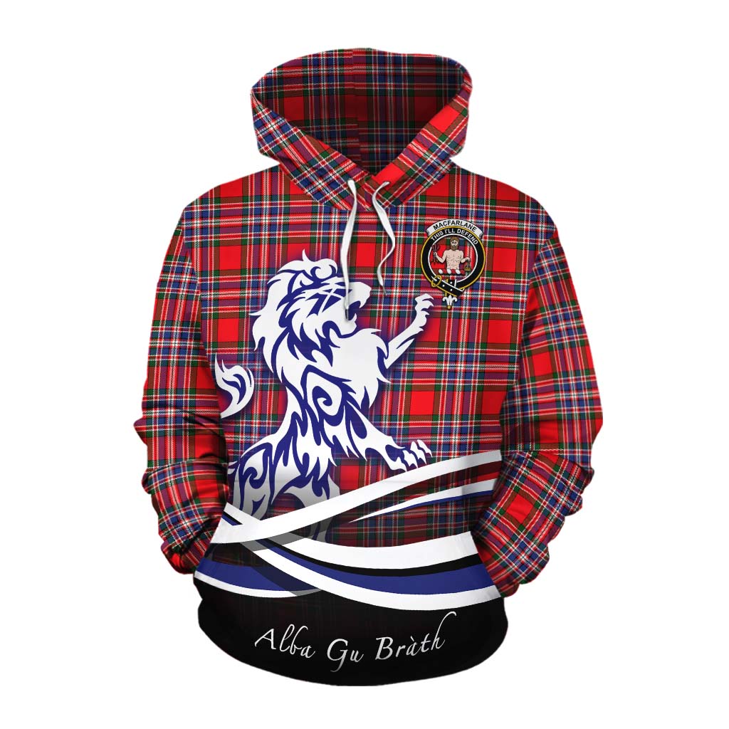 Tartan Vibes Clothing MacFarlane (McFarlane) Tartan Cotton Hoodie with Alba Gu Brath Regal Lion Emblem