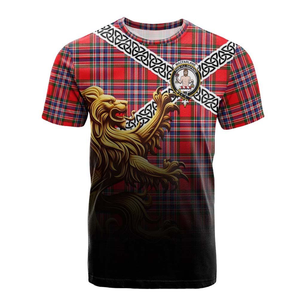 MacFarlane (McFarlane) Crest Tartan Cotton T-shirt with Golden Lion Emblem Celtic Style Kid's Shirt - Tartan Vibes Clothing