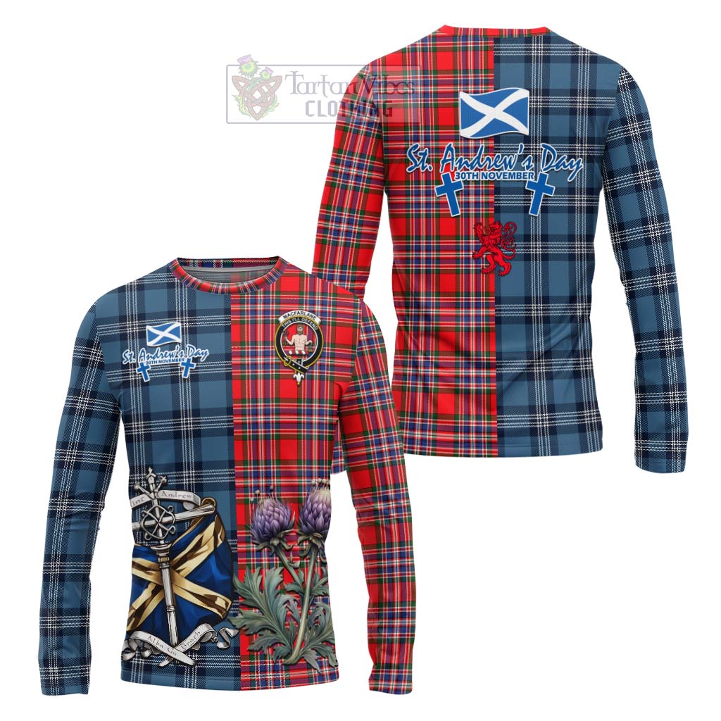 Tartan Vibes Clothing MacFarlane (McFarlane) Tartan Long Sleeve T-Shirt Happy St. Andrew's Day Half Tartan Style