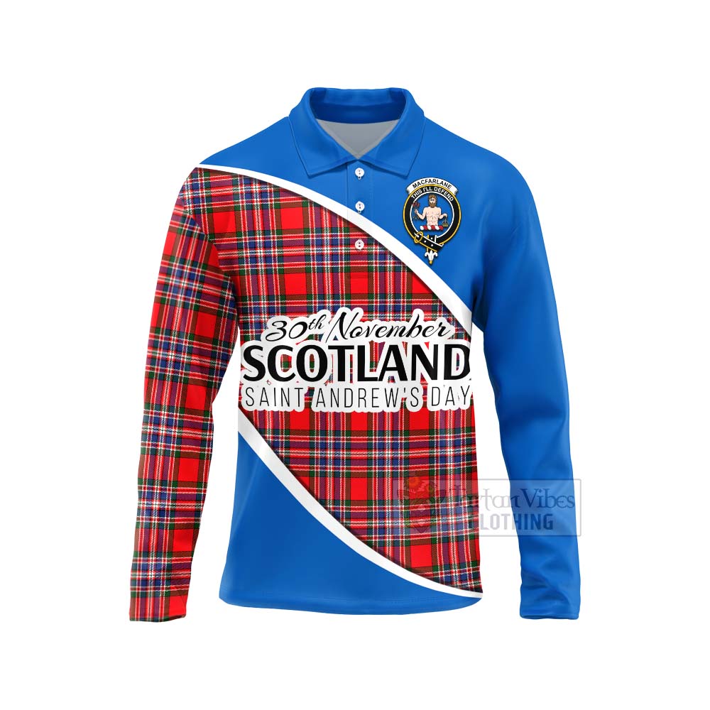 Tartan Vibes Clothing MacFarlane (McFarlane) Family Crest Tartan Long Sleeve Polo Shirt Celebrate Saint Andrew's Day in Style