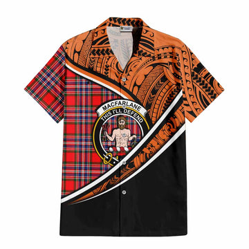 MacFarlane (McFarlane) Crest Tartan Short Sleeve Button Shirt with Polynesian Vibes Style - Orange Version