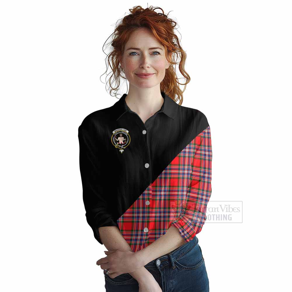 Tartan Vibes Clothing MacFarlane (McFarlane) Tartan Women's Casual Shirt with Family Crest and Military Logo Style