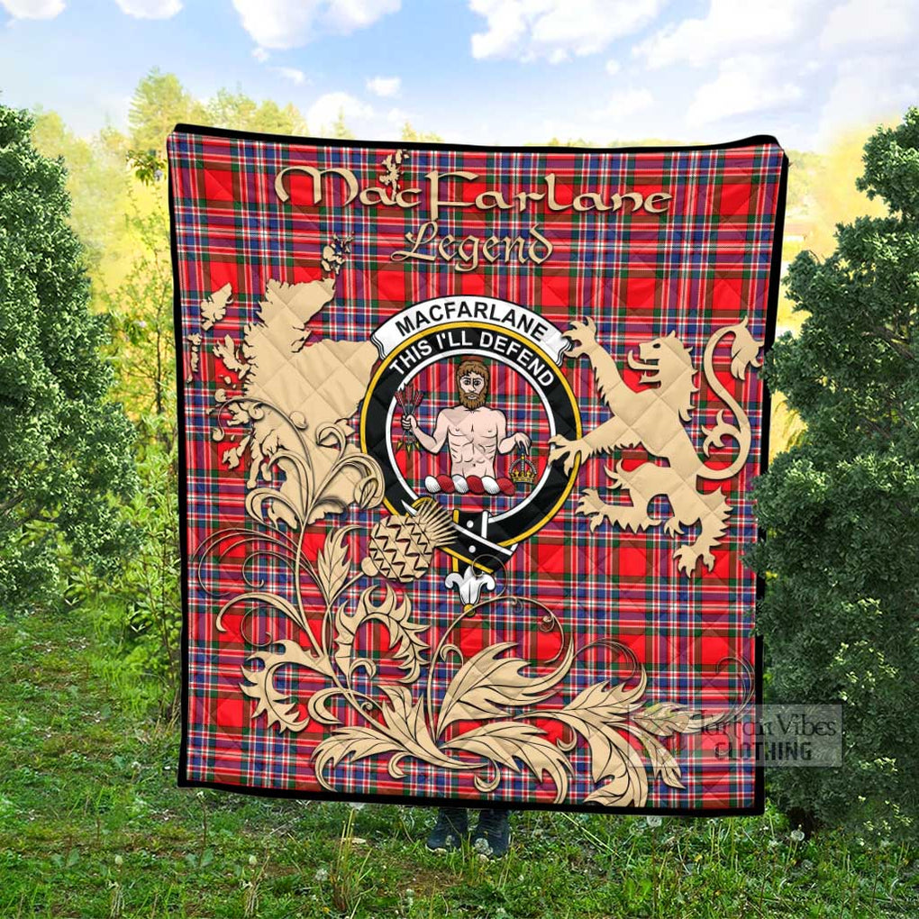 Tartan Vibes Clothing MacFarlane (McFarlane) Tartan Quilt with Family Crest and Scottish Symbol Style