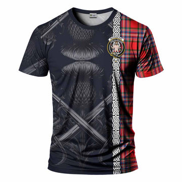 MacFarlane (McFarlane) Tartan T-Shirt with Family Crest Cross Sword Thistle Celtic Vibes