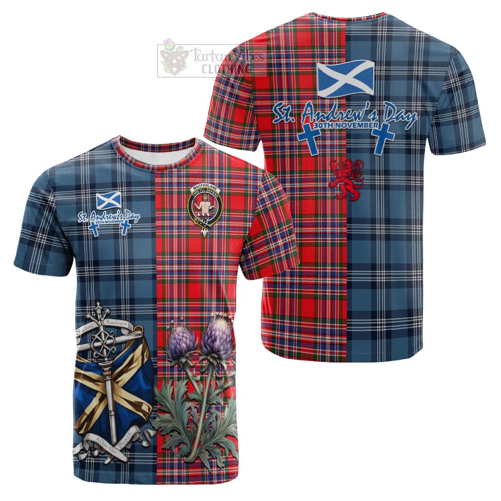 Tartan Vibes Clothing MacFarlane (McFarlane) Tartan Cotton T-shirt Happy St. Andrew's Day Half Tartan Style