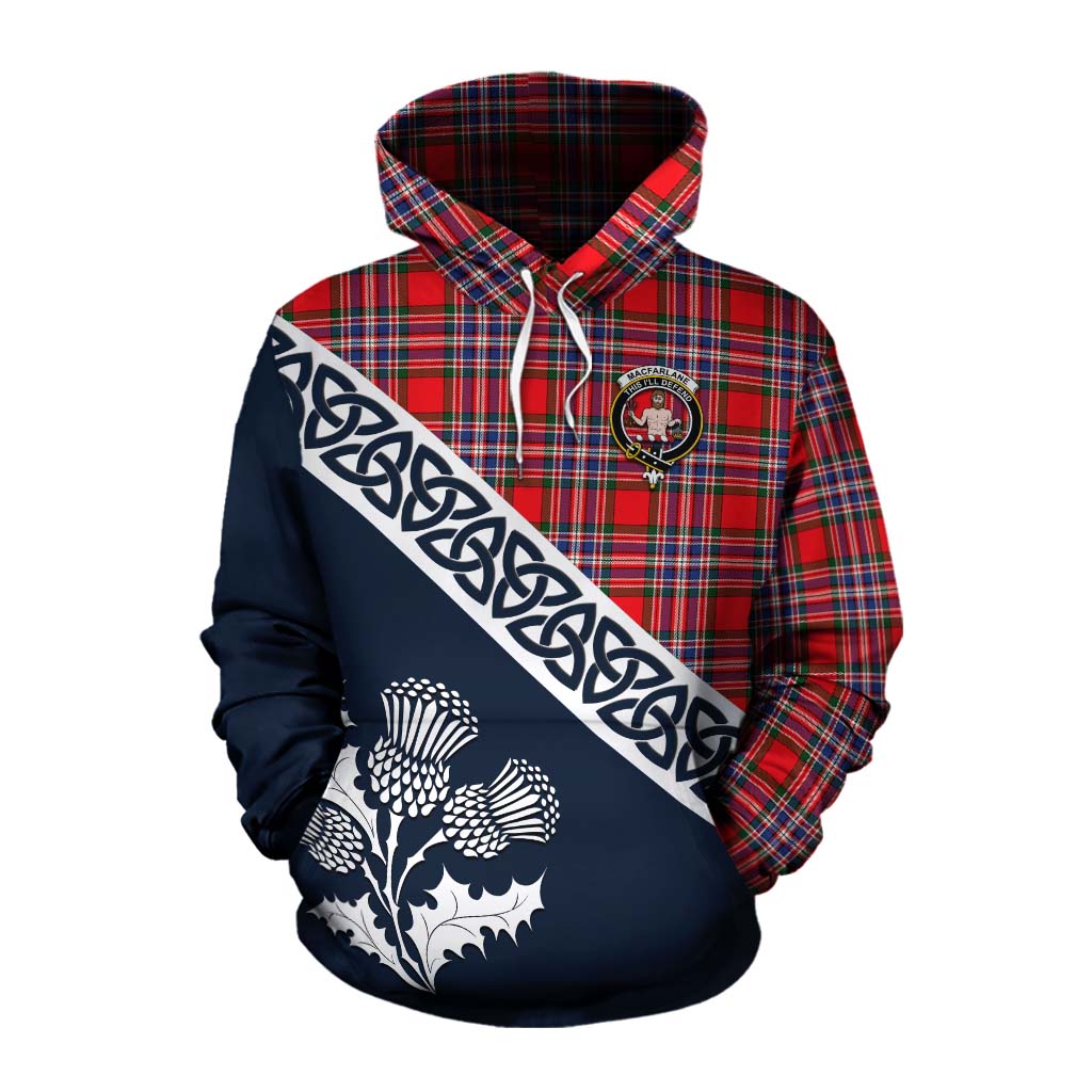 Tartan Vibes Clothing MacFarlane (McFarlane) Tartan Cotton Hoodie Featuring Thistle and Scotland Map