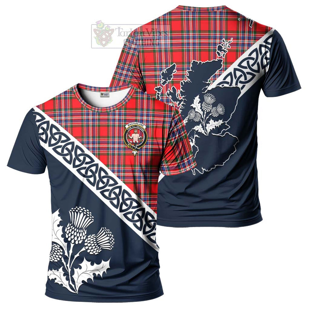 MacFarlane (McFarlane) Tartan T-Shirt Featuring Thistle and Scotland Map