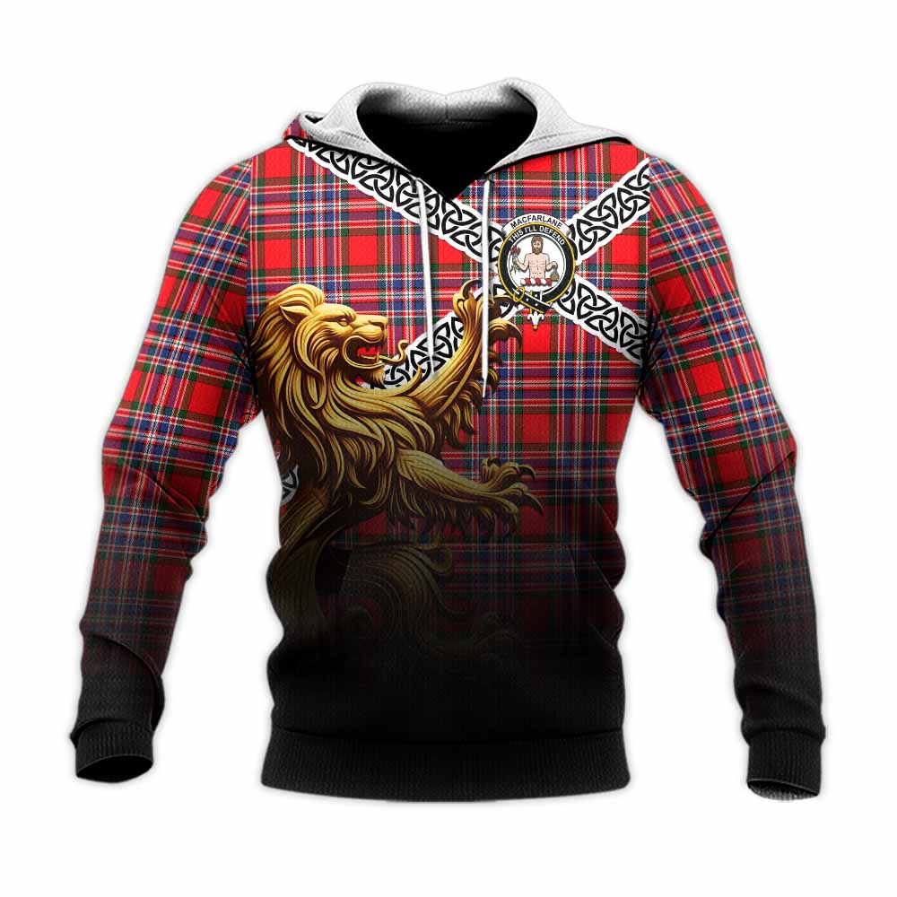 MacFarlane (McFarlane) Crest Tartan Knitted Hoodie with Golden Lion Emblem Celtic Style Unisex Knitted Pullover Hoodie - Tartan Vibes Clothing
