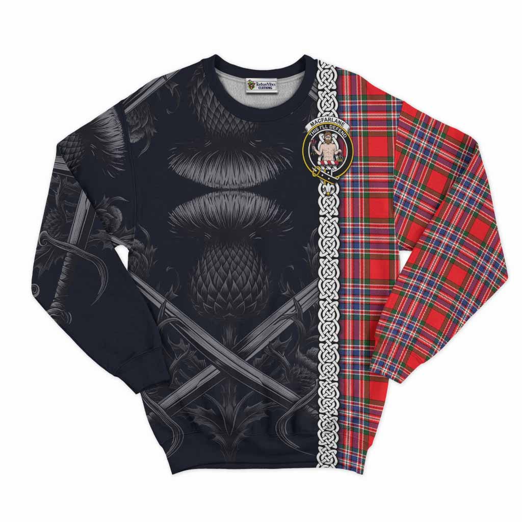 Tartan Vibes Clothing MacFarlane (McFarlane) Tartan Sweatshirt with Family Crest Cross Sword Thistle Celtic Vibes