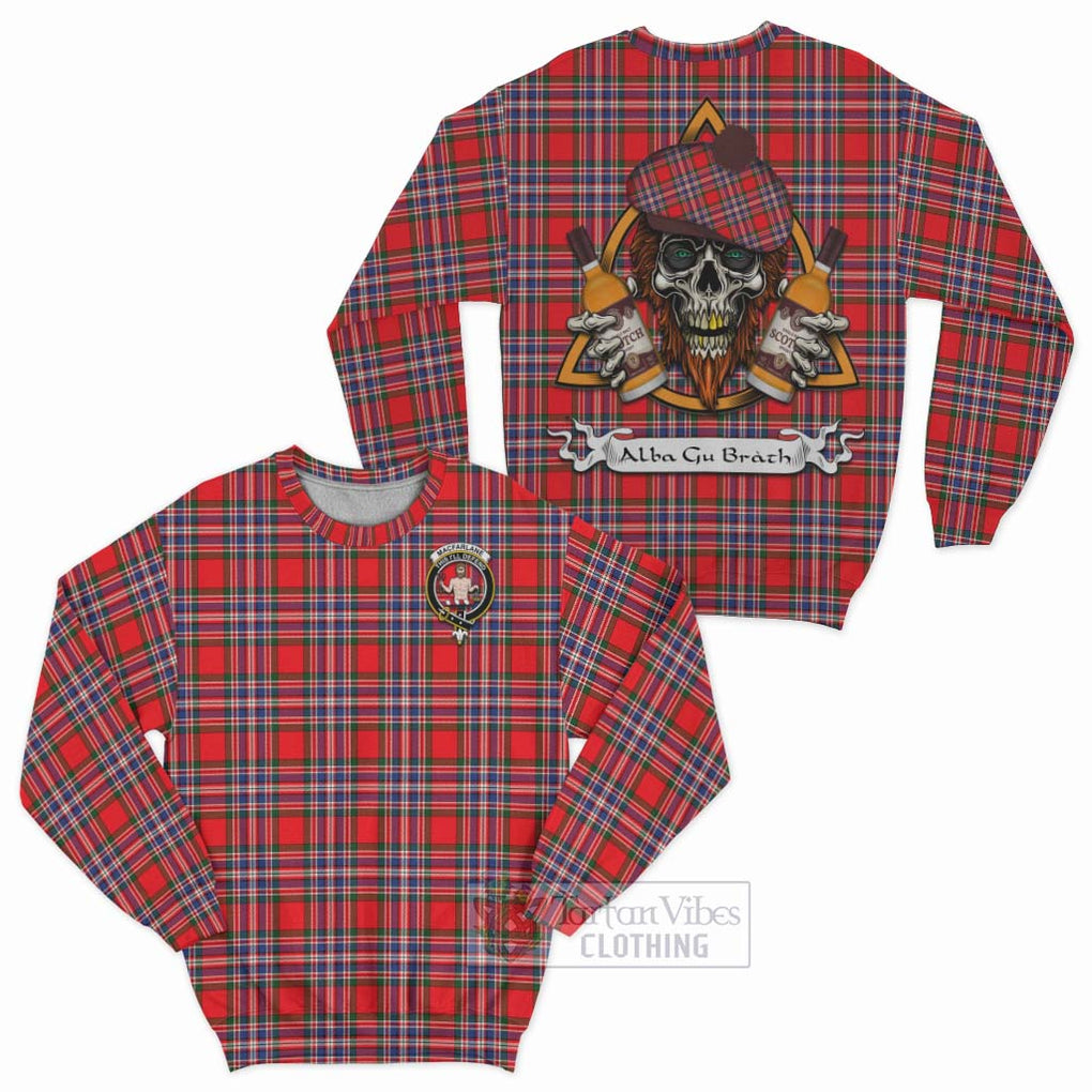 Tartan Vibes Clothing MacFarlane (McFarlane) Tartan Sweatshirt with Family Crest and Bearded Skull Holding Bottles of Whiskey