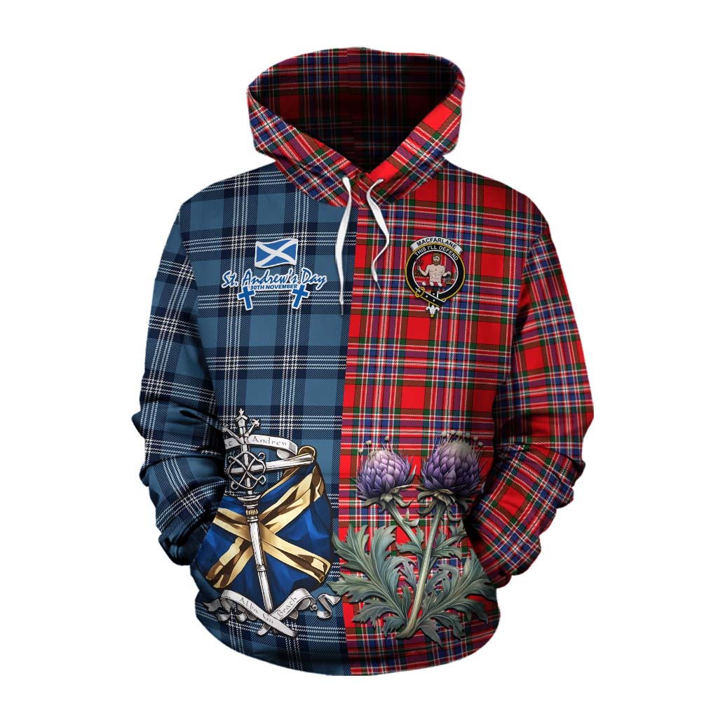 Tartan Vibes Clothing MacFarlane (McFarlane) Tartan Cotton Hoodie Happy St. Andrew's Day Half Tartan Style