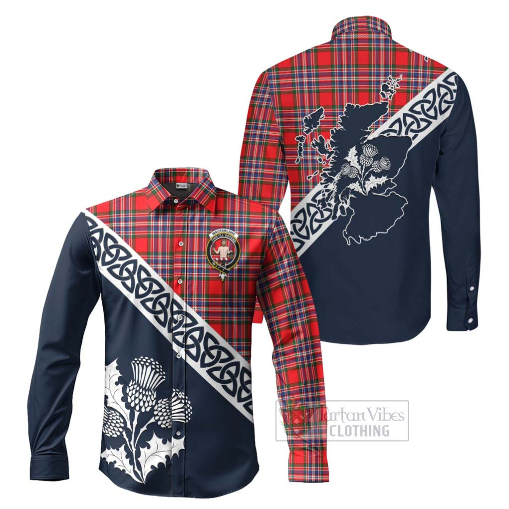 Tartan Vibes Clothing MacFarlane (McFarlane) Tartan Long Sleeve Button Shirt Featuring Thistle and Scotland Map