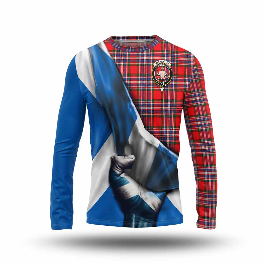 Tartan Vibes Clothing MacFarlane (McFarlane) Tartan Long Sleeve T-Shirt with Family Crest Scotland Patriotic Style