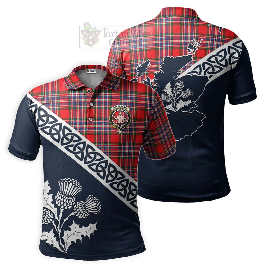 MacFarlane (McFarlane) Tartan Polo Shirt Featuring Thistle and Scotland Map