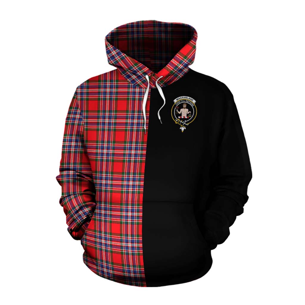 Tartan Vibes Clothing MacFarlane (McFarlane) Tartan Cotton Hoodie with Family Crest and Half Of Me Style