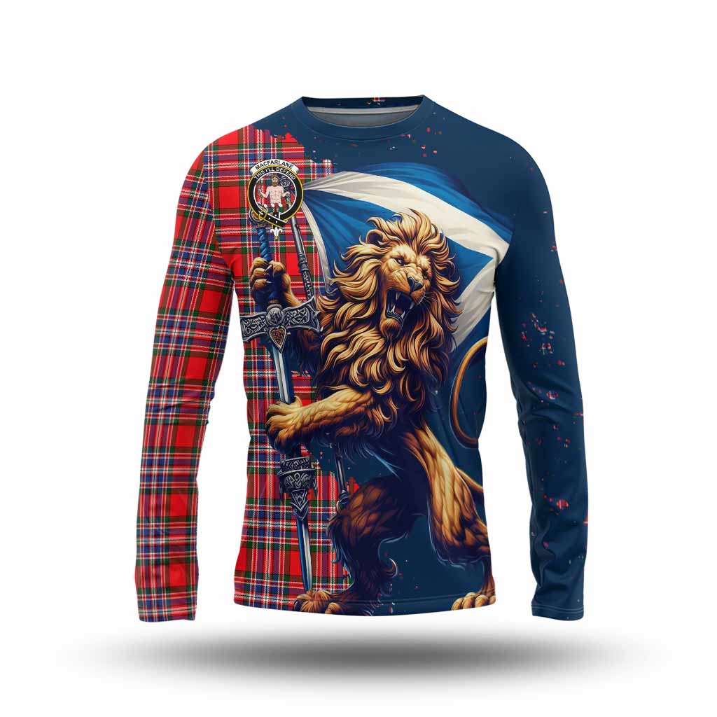 Tartan Vibes Clothing MacFarlane (McFarlane) Tartan Family Crest Long Sleeve T-Shirt with Scottish Majestic Lion