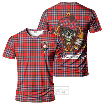 MacFarlane (McFarlane) Tartan T-Shirt with Family Crest and Bearded Skull Holding Bottles of Whiskey