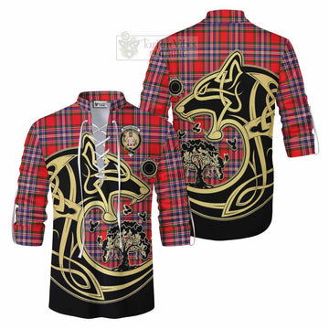 MacFarlane (McFarlane) Tartan Ghillie Kilt Shirt with Family Crest Celtic Wolf Style