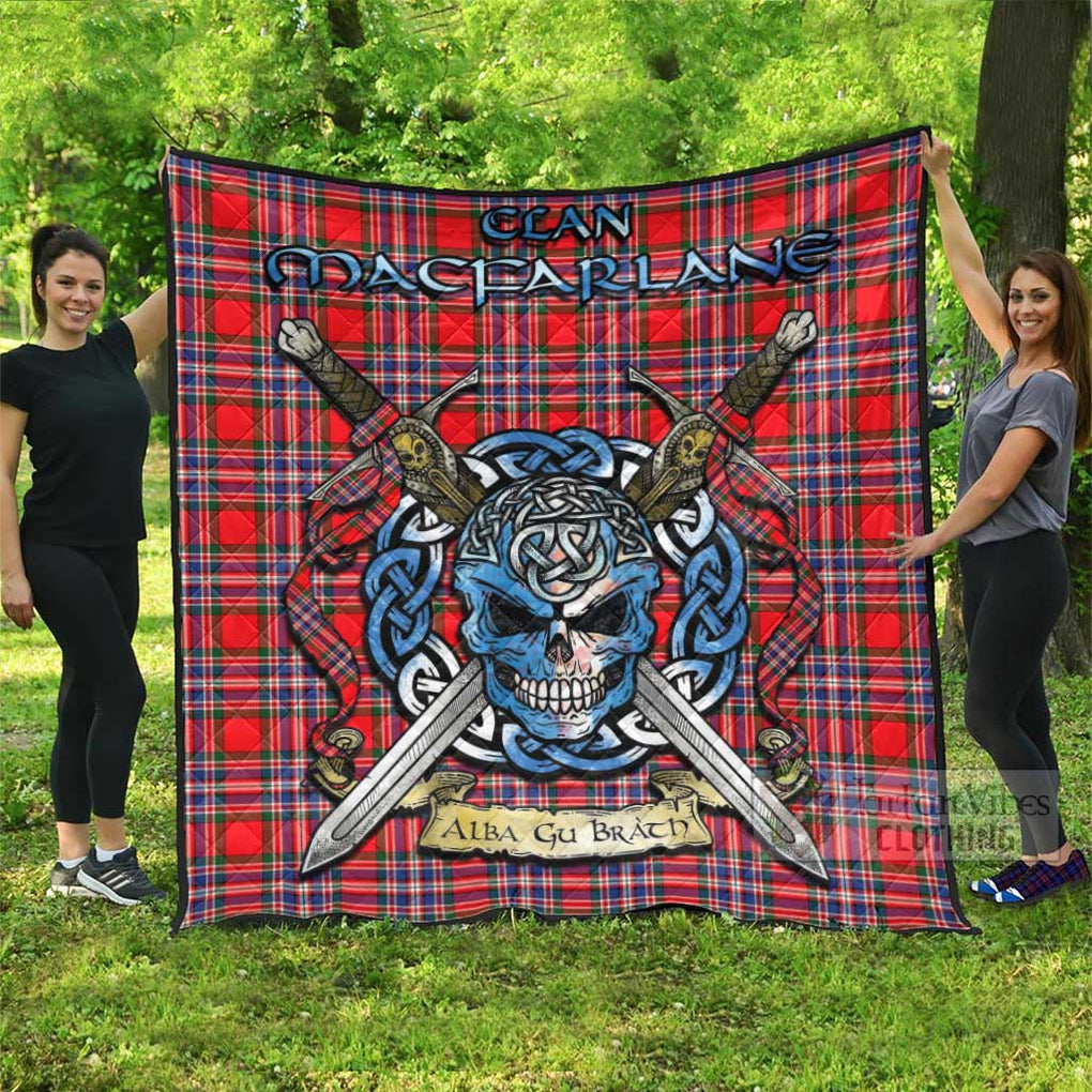 Tartan Vibes Clothing MacFarlane (McFarlane) Tartan Quilt with Celtic Skull Alba Gu Brath Style