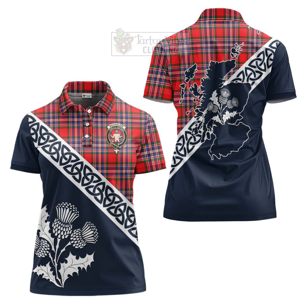 Tartan Vibes Clothing MacFarlane (McFarlane) Tartan Women's Polo Shirt Featuring Thistle and Scotland Map