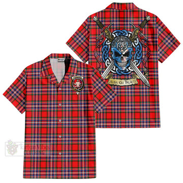 MacFarlane (McFarlane) Tartan Short Sleeve Button Shirt with Family Crest Celtic Skull Style