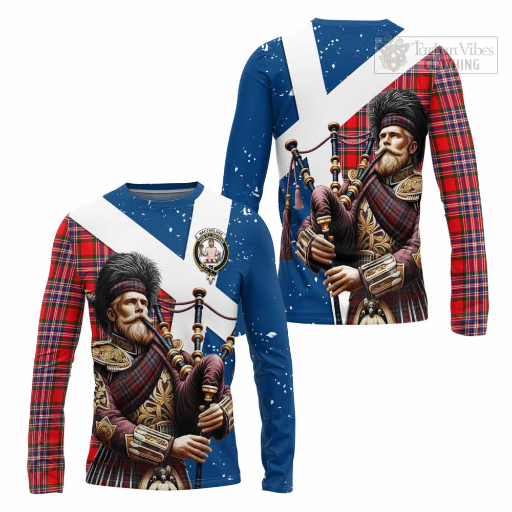 Tartan Vibes Clothing MacFarlane (McFarlane) Tartan Long Sleeve T-Shirt with Family Crest Scottish Bagpiper Vibes