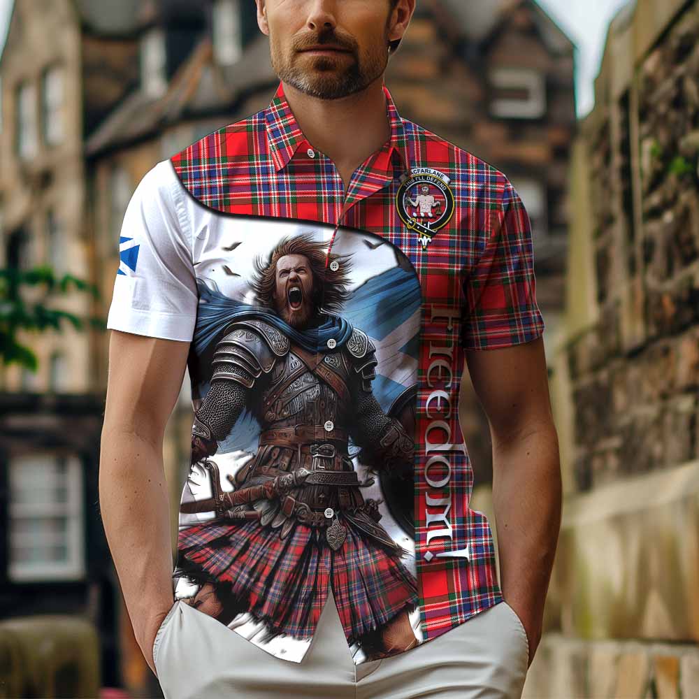 Tartan Vibes Clothing MacFarlane (McFarlane) Crest Tartan Short Sleeve Button Shirt Inspired by the Freedom of Scottish Warrior