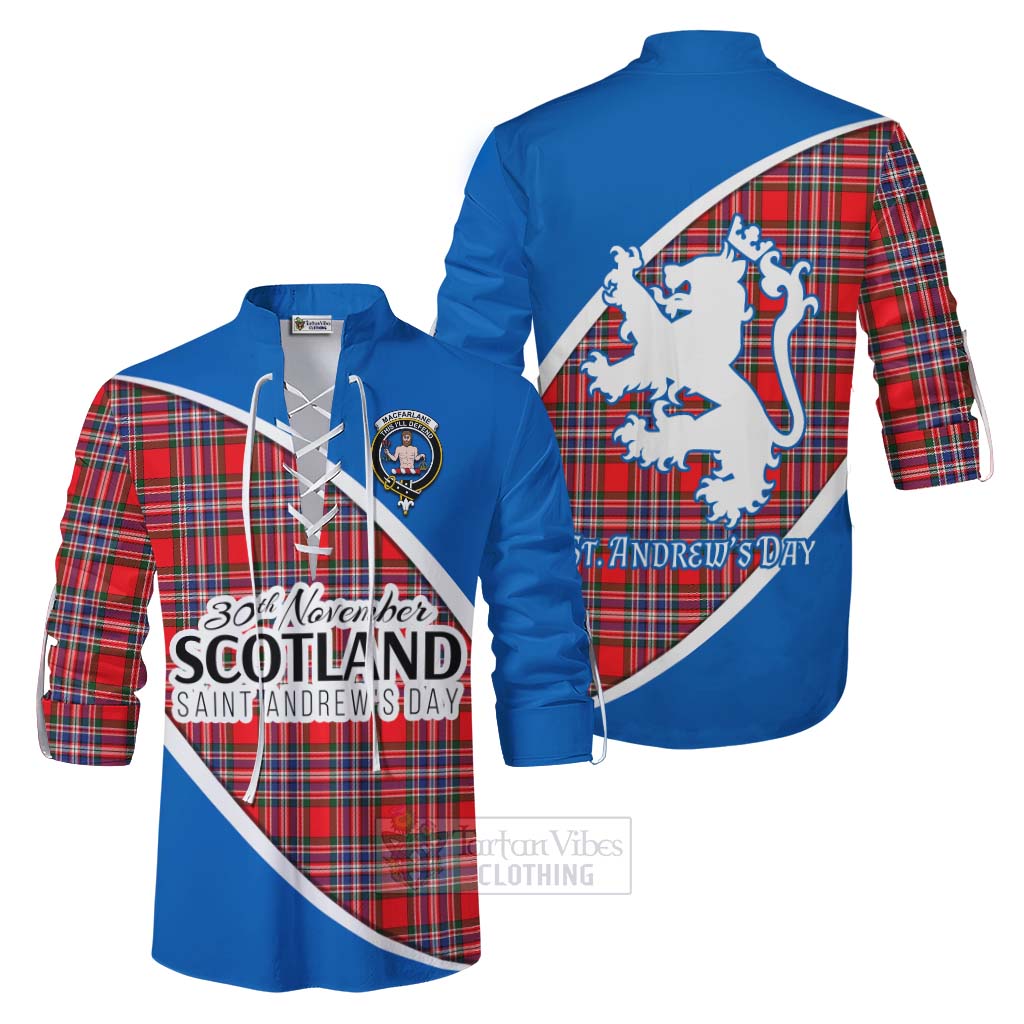 Tartan Vibes Clothing MacFarlane (McFarlane) Family Crest Tartan Ghillie Kilt Shirt Celebrate Saint Andrew's Day in Style