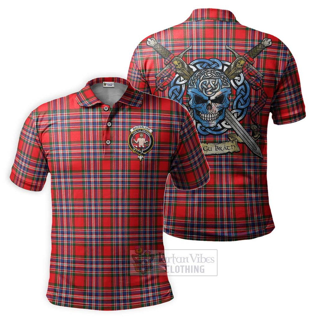 Tartan Vibes Clothing MacFarlane (McFarlane) Tartan Polo Shirt with Family Crest Celtic Skull Style