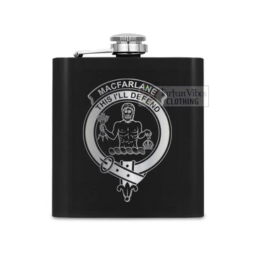 MacFarlane (McFarlane) Crest Hip Flask Set 7oz Black Stainless Steel with A Gift Box