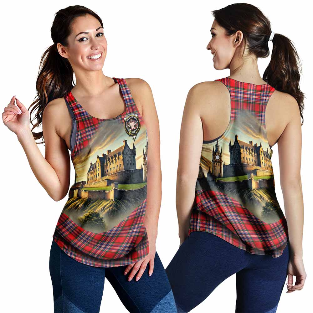 MacFarlane (McFarlane) Tartan Family Crest Women's Racerback Tanks with Scottish Ancient Castle Style 4XL - Tartan Vibes Clothing