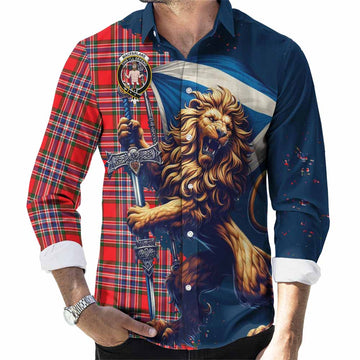 MacFarlane (McFarlane) Tartan Family Crest Long Sleeve Button Shirt with Scottish Majestic Lion