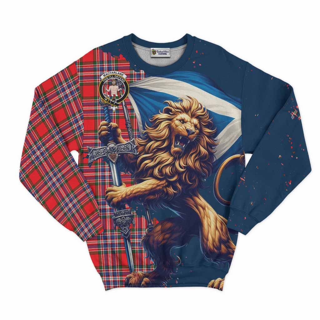 Tartan Vibes Clothing MacFarlane (McFarlane) Tartan Family Crest Sweatshirt with Scottish Majestic Lion