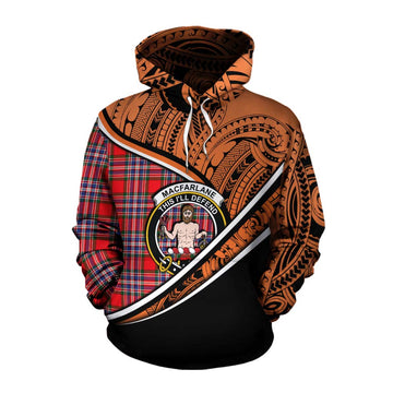 MacFarlane (McFarlane) Crest Tartan Cotton Hoodie with Polynesian Vibes Style - Orange Version