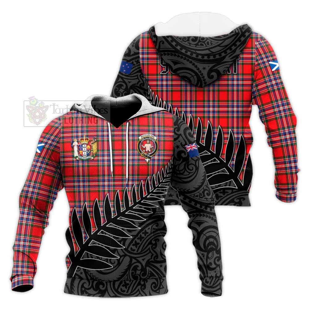 Tartan Vibes Clothing MacFarlane (McFarlane) Crest Tartan Knitted Hoodie with New Zealand Silver Fern Half Style