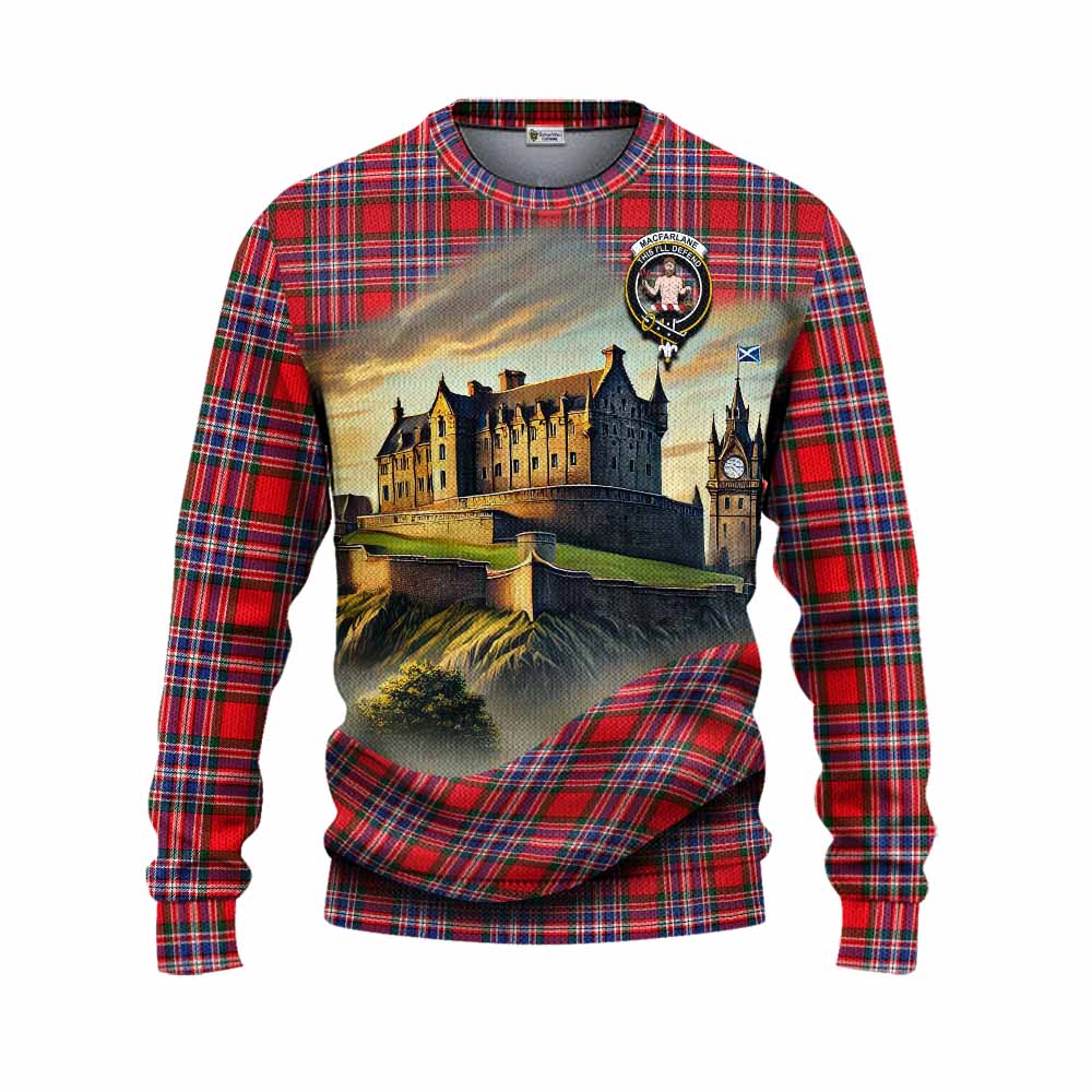 MacFarlane (McFarlane) Tartan Family Crest Knitted Sweater with Scottish Ancient Castle Style Unisex - Tartan Vibes Clothing