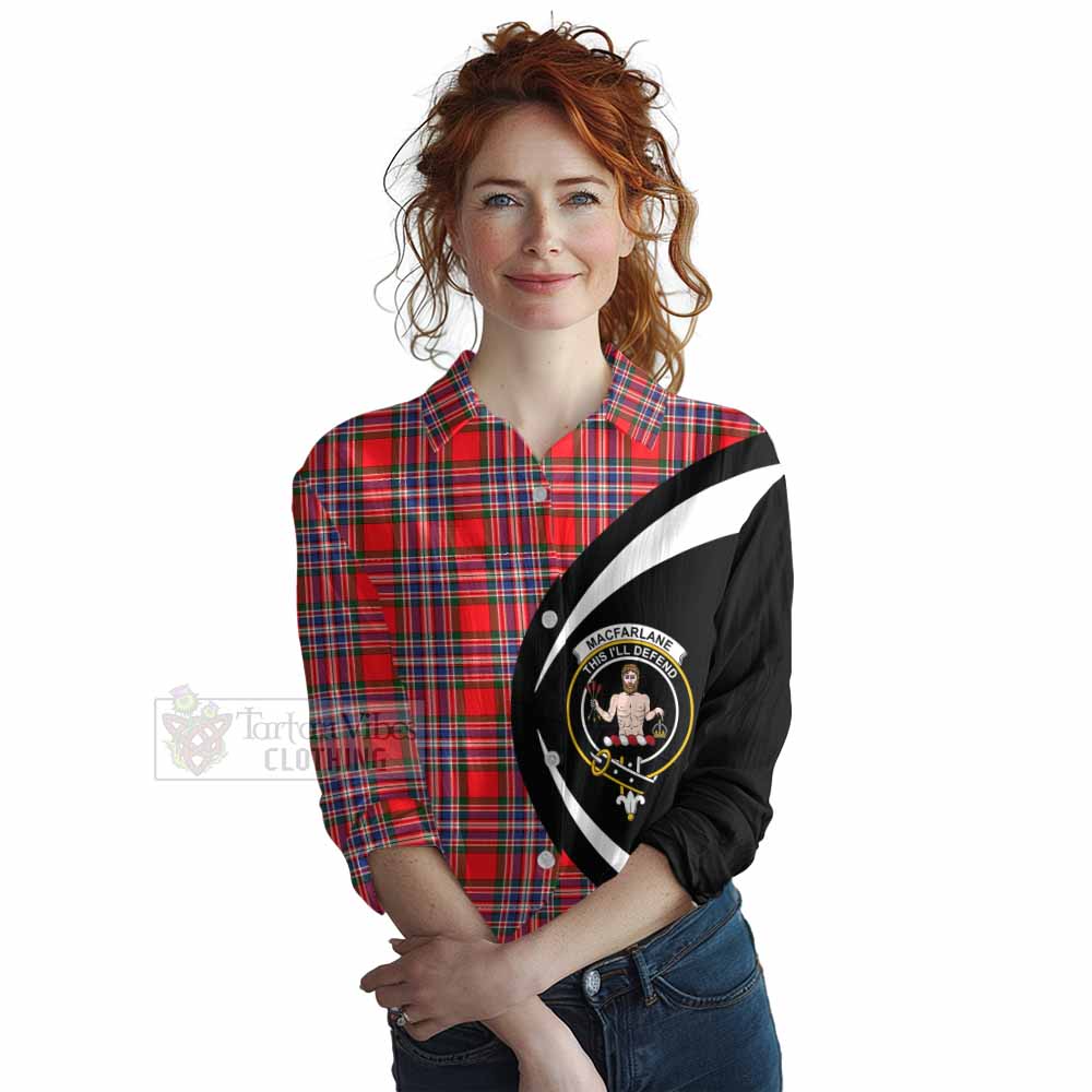 Tartan Vibes Clothing MacFarlane (McFarlane) Tartan Women's Casual Shirt with Family Crest Circle Style