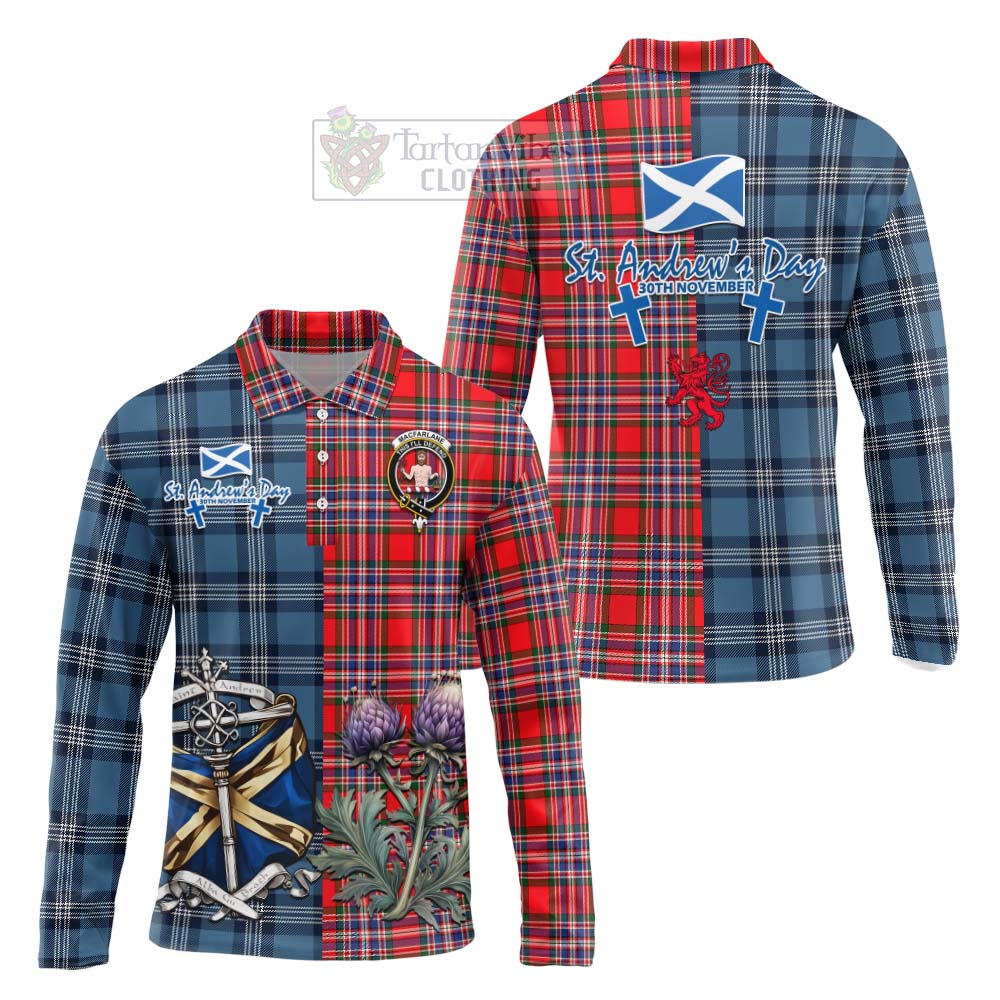 Tartan Vibes Clothing MacFarlane (McFarlane) Tartan Long Sleeve Polo Shirt Happy St. Andrew's Day Half Tartan Style