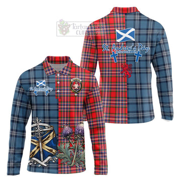 MacFarlane (McFarlane) Tartan Long Sleeve Polo Shirt Happy St. Andrew's Day Half Tartan Style