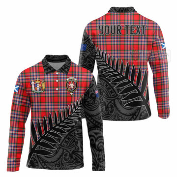 MacFarlane (McFarlane) Crest Tartan Long Sleeve Polo Shirt with New Zealand Silver Fern Half Style