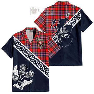 MacFarlane (McFarlane) Tartan Short Sleeve Button Shirt Featuring Thistle and Scotland Map