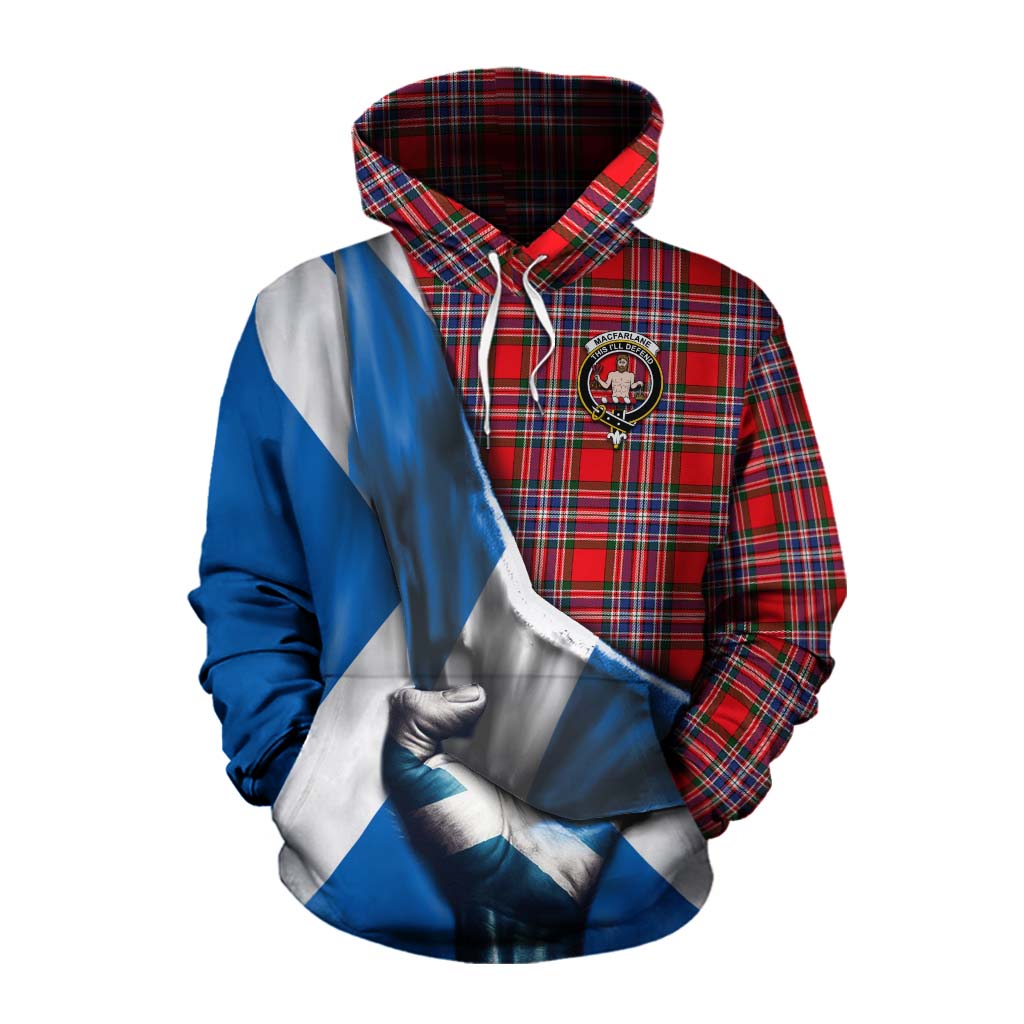 Tartan Vibes Clothing MacFarlane (McFarlane) Tartan Cotton Hoodie with Family Crest Scotland Patriotic Style