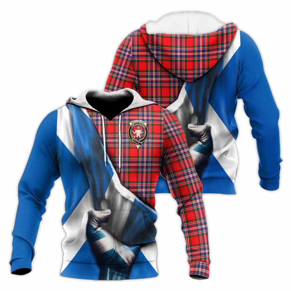 Tartan Vibes Clothing MacFarlane (McFarlane) Tartan Knitted Hoodie with Family Crest Scotland Patriotic Style