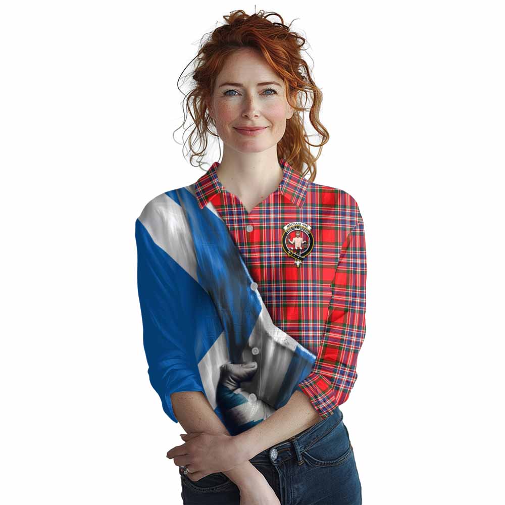 Tartan Vibes Clothing MacFarlane (McFarlane) Tartan Women's Casual Shirt with Family Crest Scotland Patriotic Style