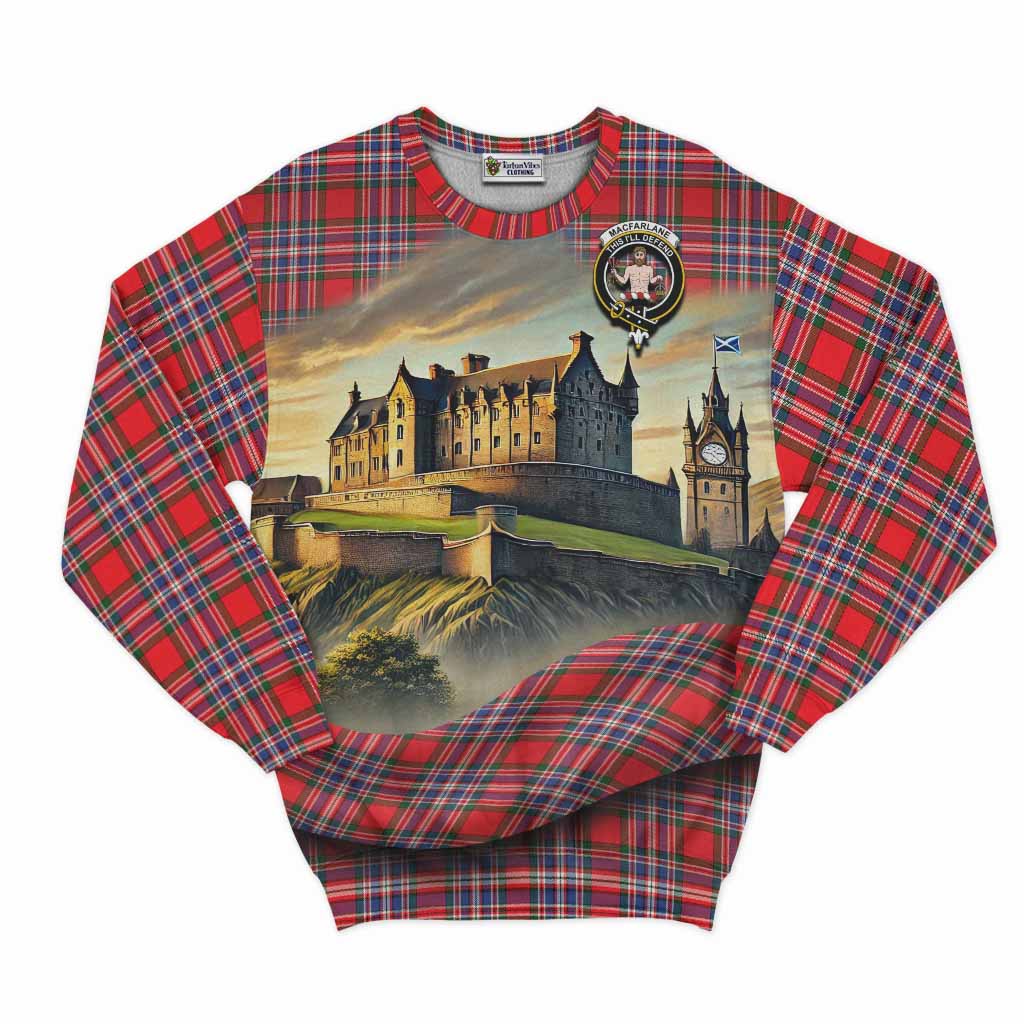 MacFarlane (McFarlane) Tartan Family Crest Sweatshirt with Scottish Ancient Castle Style Unisex - Tartan Vibes Clothing