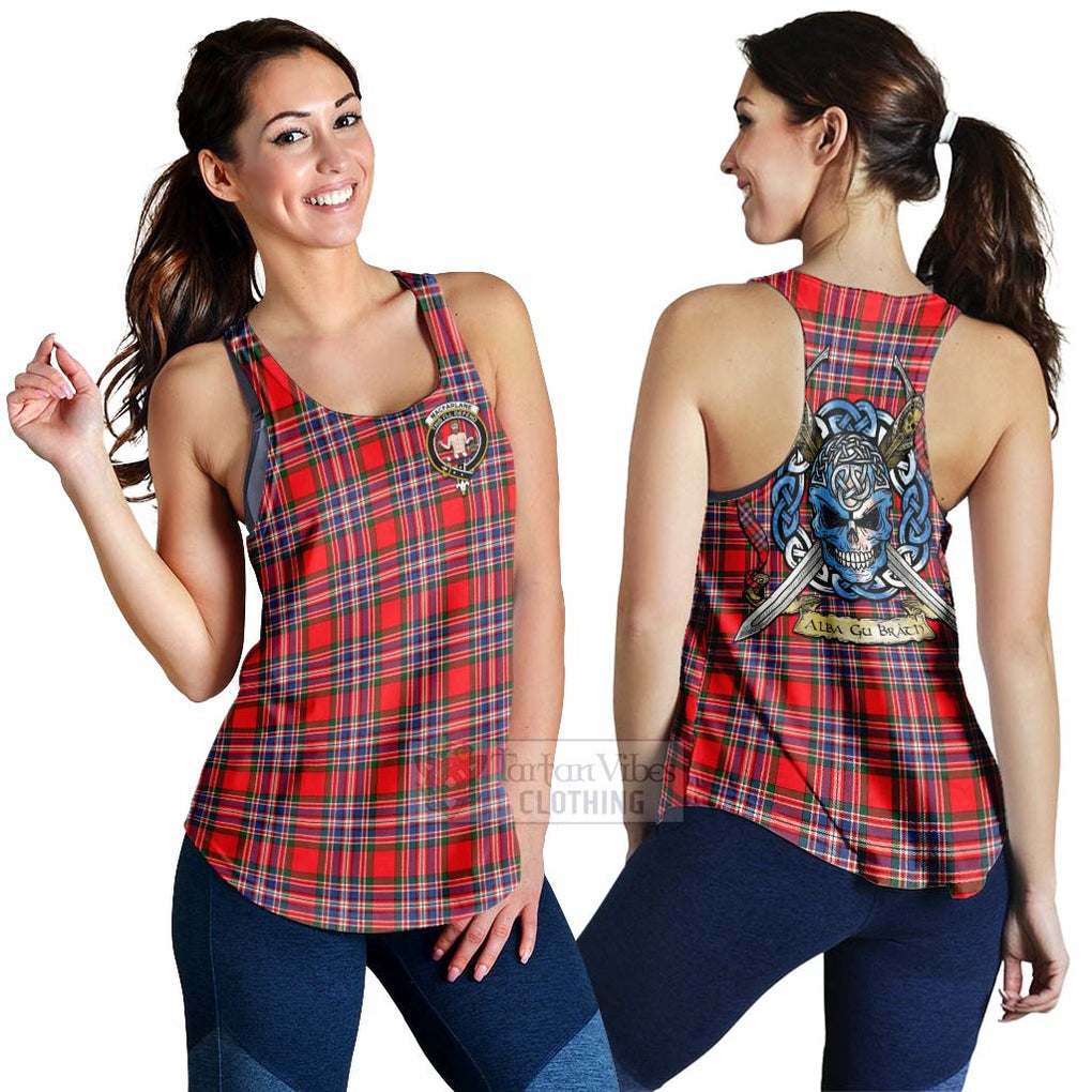 Tartan Vibes Clothing MacFarlane (McFarlane) Tartan Women's Racerback Tanks with Family Crest Celtic Skull Style