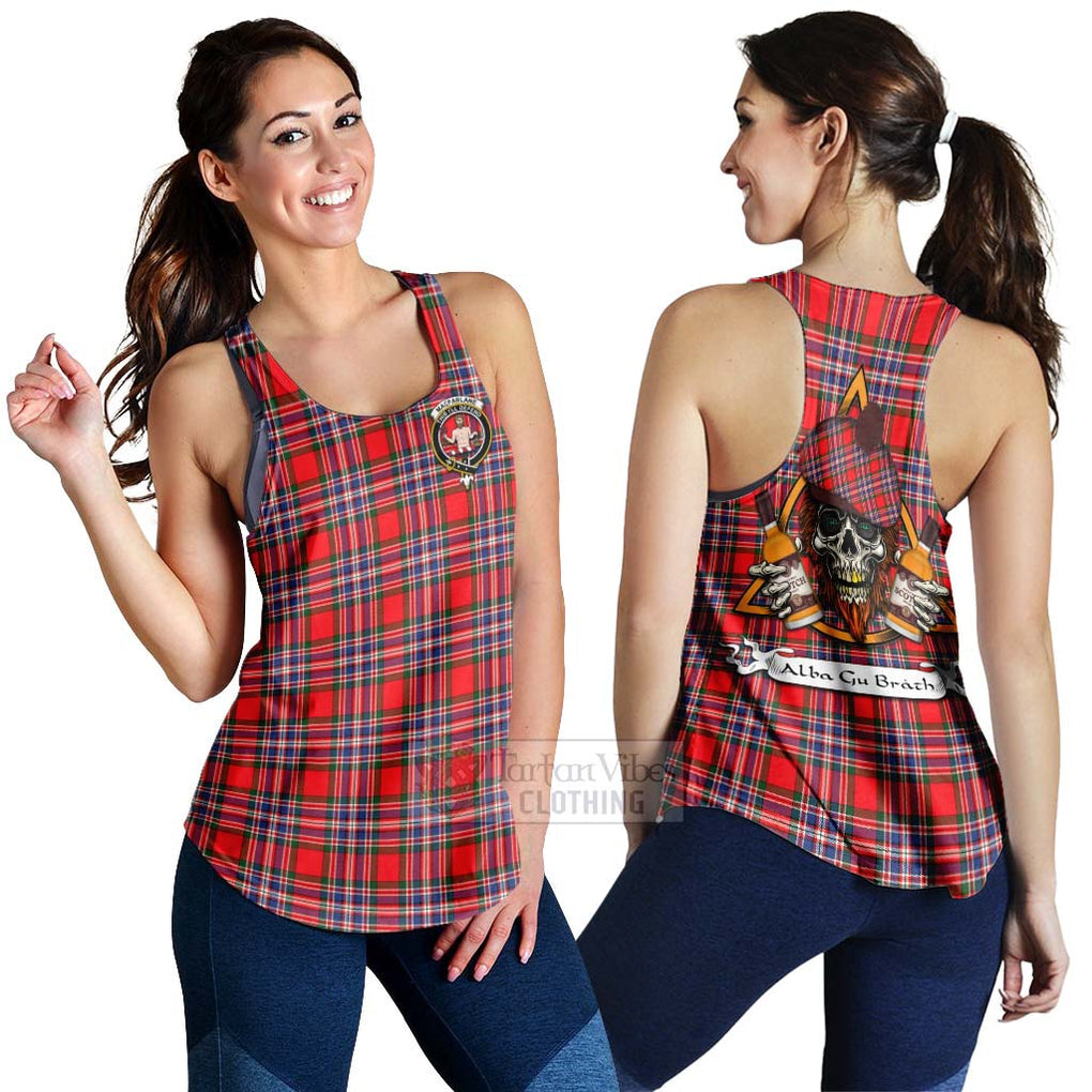 Tartan Vibes Clothing MacFarlane (McFarlane) Tartan Women's Racerback Tanks with Family Crest and Bearded Skull Holding Bottles of Whiskey