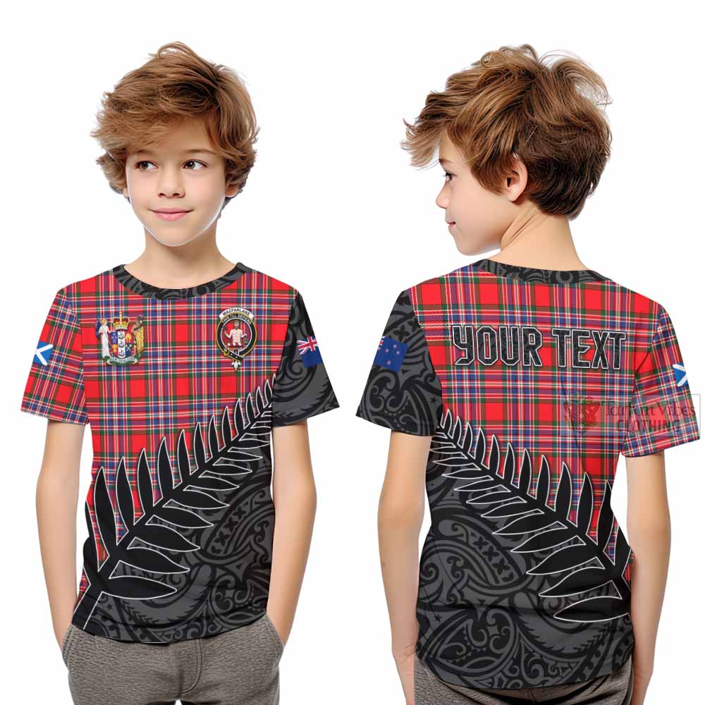 Tartan Vibes Clothing MacFarlane (McFarlane) Crest Tartan Kid T-Shirt with New Zealand Silver Fern Half Style